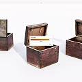 Three Open Vintage Wooden Boxes With Metal Hardware And Hinges