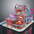 Traditional Japanese Multi story Building Model with Red Structure and Decorative Elements