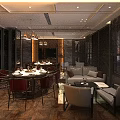 Luxurious Private Room Interior With Dining Table Sofa Modern Chandelier And Wooden Floor