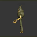 3D Rendered Game Movie Fantasy Character With Hooded Outfit Antennas Long Arms And Jointed Limbs