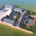 Ancient Architecture Traditional Courtyard Design With Multiple Sloped Roofs Red Walls And Green Surroundings