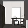 Minimalist Modern Study Room Interior Design With Desk Chair Floor Lamp Cabinets And Window