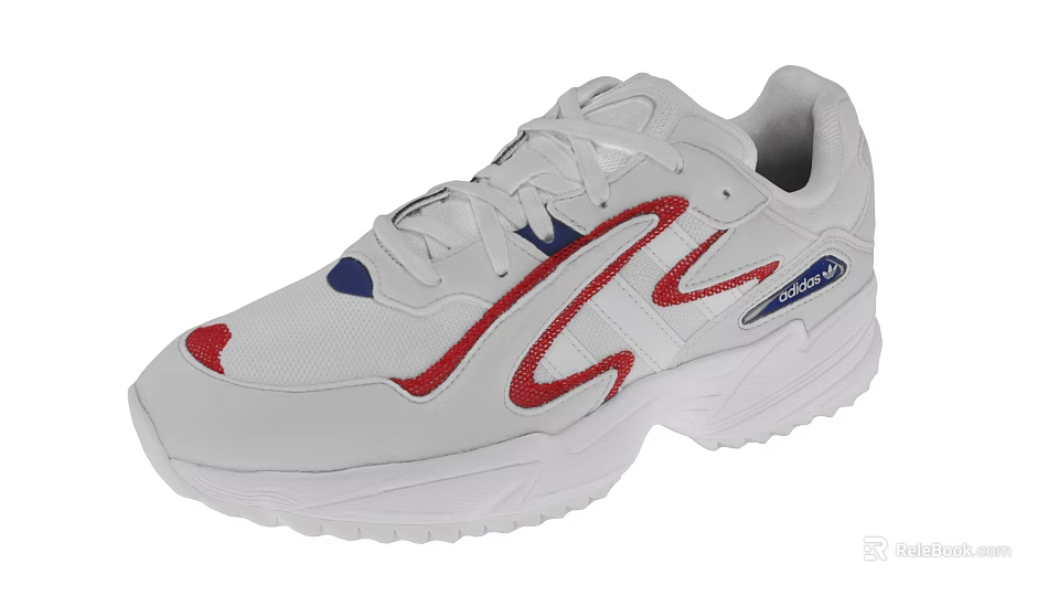 White Casual Sports Shoes With Red And Blue Accents Mesh Upper Thick Sole 3d model 