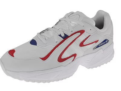 White Casual Sports Shoes With Red And Blue Accents Mesh Upper Thick Sole 3d model