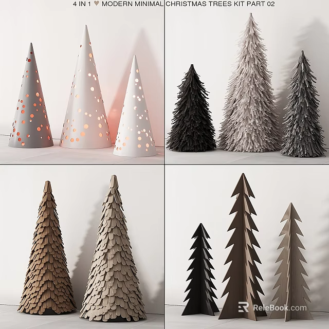 Creative Modern Wall Decor With Layered Paper Tree And Cone Shapes In Neutral Tones 3d model 