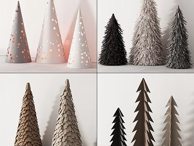 Creative Modern Wall Decor With Layered Paper Tree And Cone Shapes In Neutral Tones 3d model