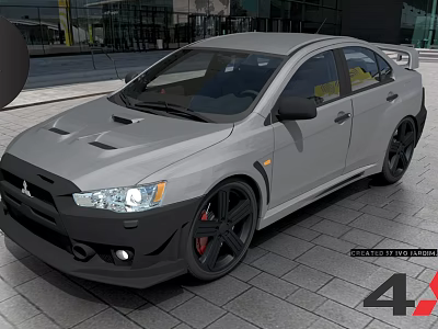 Mitsubishi Lancer Evolution X Gray Sports Car With Black Wheels Red Calipers Rear Spoiler 3d model