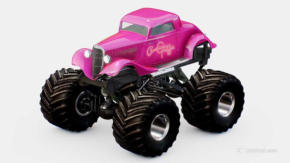 Pink Toy Monster Truck With Large Black Tires And Candy Themed Design 3d model 
