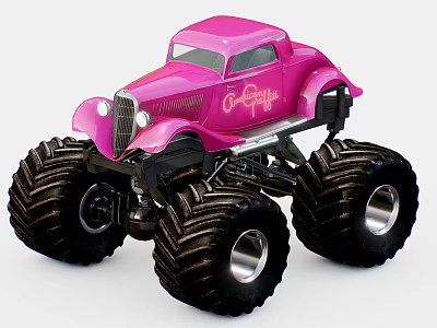 Pink Toy Monster Truck With Large Black Tires And Candy Themed Design 3d model