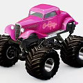 Pink Toy Monster Truck With Large Black Tires And Candy Themed Design