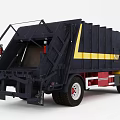 Dark Blue And Yellow Garbage Truck With Rear Loading Mechanism And Waste Collection Function