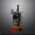 Vintage Steam Engine Model With Metal Structure Red Base And Gear Mechanism