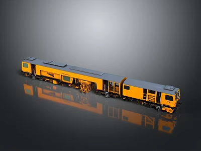 Yellow Model Train With Multiple Carriages And Reflective Surface On Gray Background 3d model