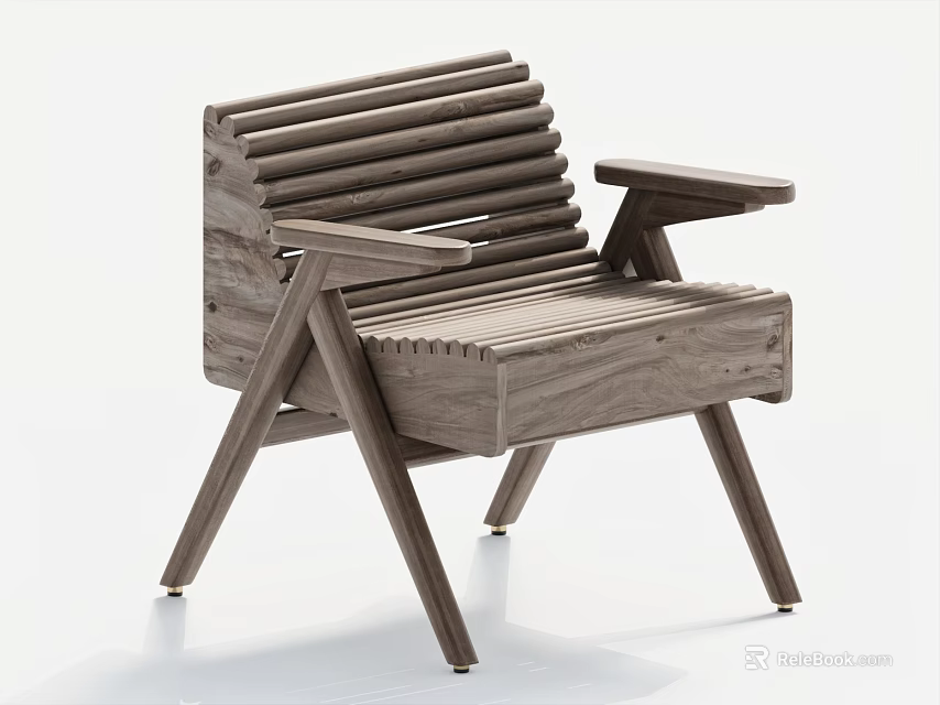 Modern Wooden Leisure Chair With Slatted Back And Armrests Design 3d model 