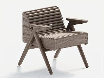 Modern Wooden Leisure Chair With Slatted Back And Armrests Design 3d model