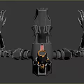 Mechanical Robot Character With Black Body Blue Head Red Yellow Core And Mechanical Arms