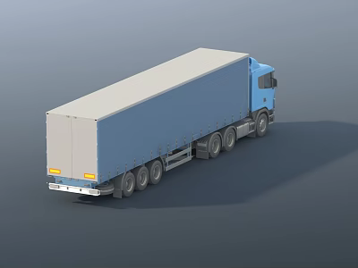 Blue Box Truck With White Roof And Long Body For Cargo Transport 3d model