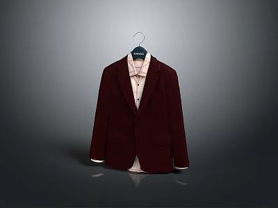 Burgundy Formal Blazer Hanging On Hanger With Collar And Front Pockets Design 3d model