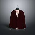 Burgundy Formal Blazer Hanging On Hanger With Collar And Front Pockets Design