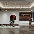 Traditional Storefront Reception With Circular Decor And Bonsai 3d model