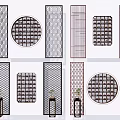 Stylish Room Dividers In Circular Rectangular Shapes With Geometric Patterns And Decorative Vases 3d model