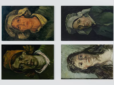 Artistic Female Head Portrait Oil Paintings With Vintage Expressions And Headwear 3d model
