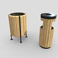 Wooden Roadside Trash Bins With Metal Accents For Public Road Facilities