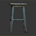 Vintage Turquoise Wooden Stool Featuring Distressed Square Top And Rustic Legs