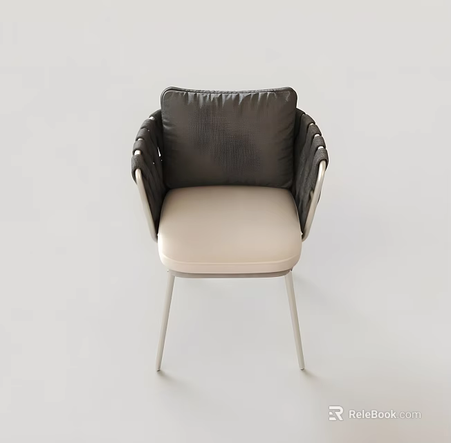 Modern Leisure Chair With Black Backrest Beige Seat Cushion And Metal Legs 3d model 