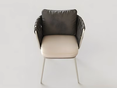 Modern Leisure Chair With Black Backrest Beige Seat Cushion And Metal Legs 3d model