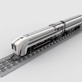 Detailed Building Blocks Train Model with Silver Streamlined Design on Railway Track 3d model