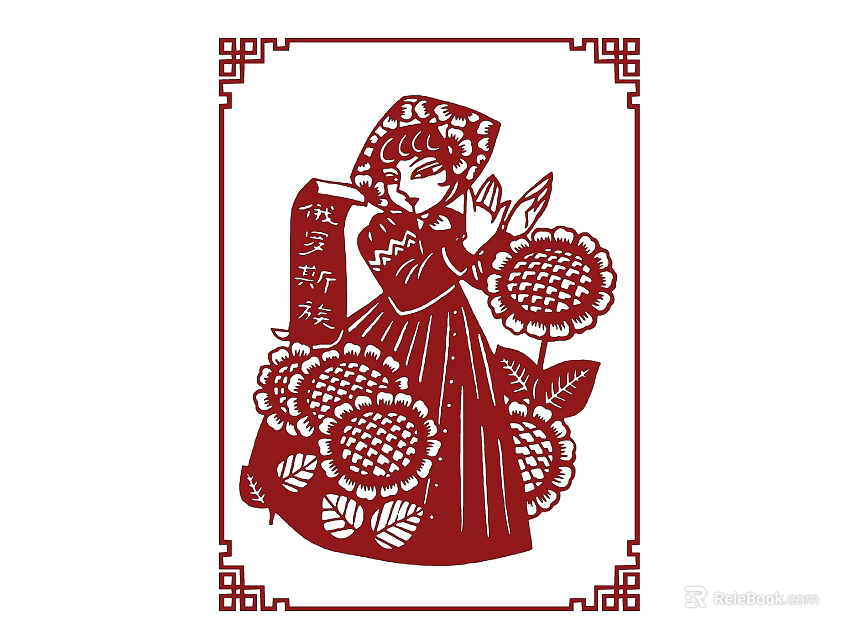 Traditional Chinese Paper Cut Wall Decor Featuring Female Figure And Floral Motifs 3d model 