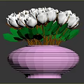 Fresh White Roses Bouquet In Pink Vase With Vibrant Green Leaves