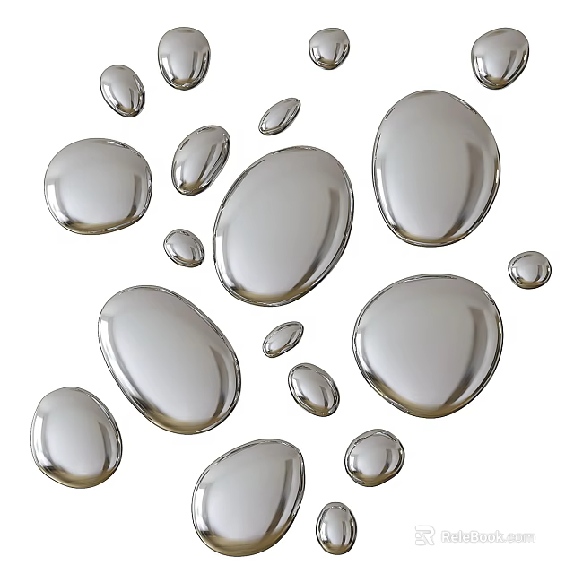 Silver Decorative Ornament Set with Oval and Round Shapes Various Sizes on White Background 3d model 