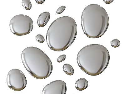 Silver Decorative Ornament Set with Oval and Round Shapes Various Sizes on White Background 3d model