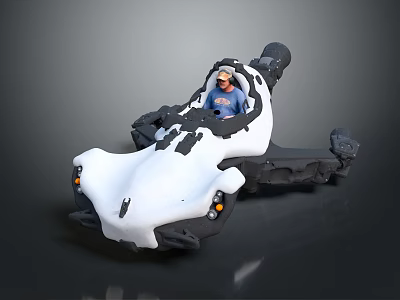 Futuristic Open Top White and Black Car with Seated Figure in Cockpit Design 3d model