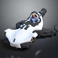 Futuristic Open Top White and Black Car with Seated Figure in Cockpit Design