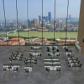 Modern Office Desks in Open Office Area with Multiple Workstations Green Plants and City View