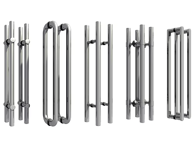 Stainless Steel Door Handles Featuring Various Modern Designs And Shapes 3d model