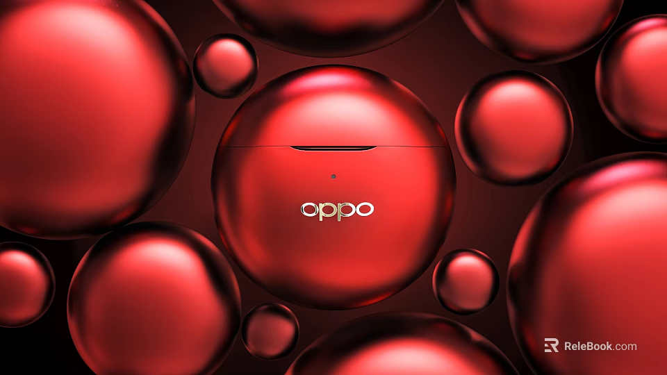 OPPO Red Wireless Earbuds Charging Case With Shiny Spherical Design Surrounding Spheres 3d model 