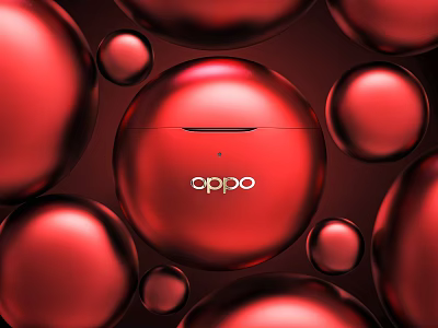 OPPO Red Wireless Earbuds Charging Case With Shiny Spherical Design Surrounding Spheres 3d model