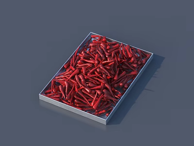 Fresh Red Chili Peppers Arranged in Metal Tray on Gray Surface 3d model