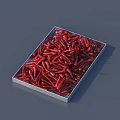 Fresh Red Chili Peppers Arranged in Metal Tray on Gray Surface
