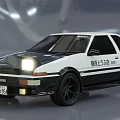 Classic Black White Sports Car Model With Fujiwara Tofu Shop Logo And Headlights