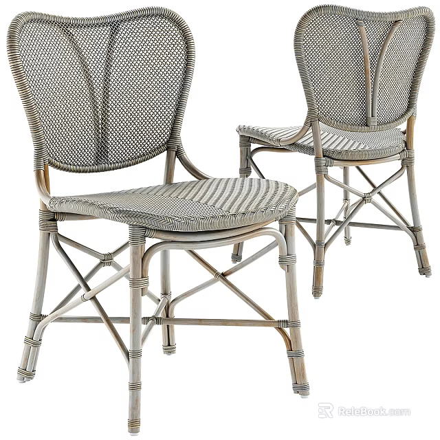 Stylish Wicker Leisure Chairs With Striped Cushions And Crossed Metal Support Frame 3d model 