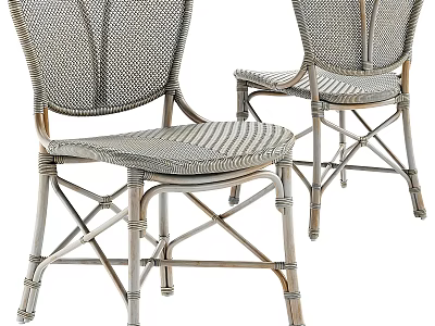 Stylish Wicker Leisure Chairs With Striped Cushions And Crossed Metal Support Frame 3d model