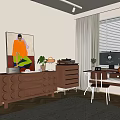 Modern Middle Ancient Study Middle Style Decorative Cabinet Middle Style Desk Middle Style Ornaments Modern Middle Style Decorative Painting 3d model
