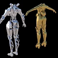 Game Movie Characters Gold And Silver Mechanical Armor Full Body Design Models