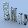 Modern Urban Architecture Complex Featuring High Rise Glass Buildings And Illuminated Facades