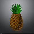 3D Pineapple Model With Orange Diamond Pattern And Green Leaf Top